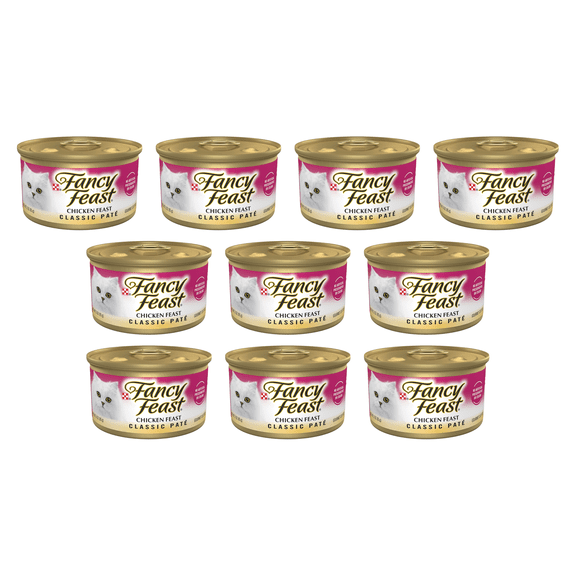 Hellow Pet Fancy Feast Chicken Feast Classic Grain Free Wet Cat Food Pate - 3 oz. Can (Pack of 10)