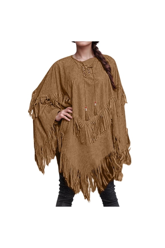 Helloween Scarf for Women Brown Leather Look Fringed Beaded Wrap Shawls for Women