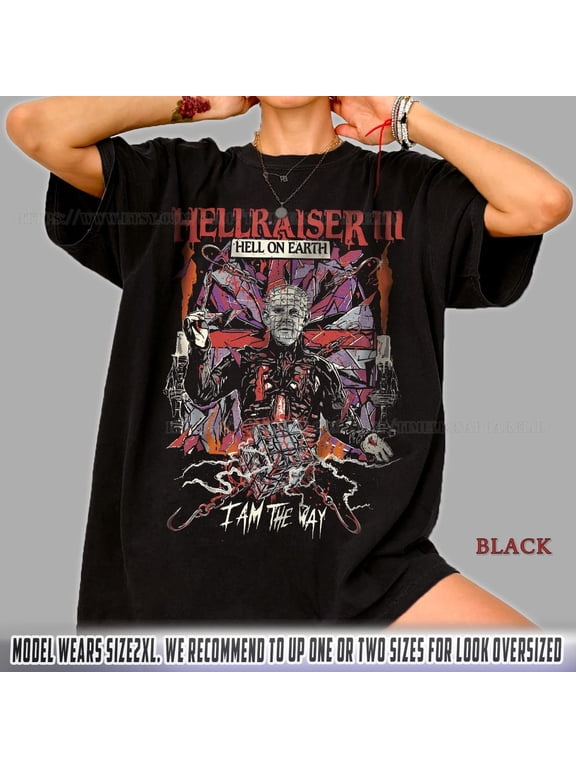 Hellraiser III Hell on Earth T-Shirt, Pinhead Horror Movie Tee,Black Color,Size M