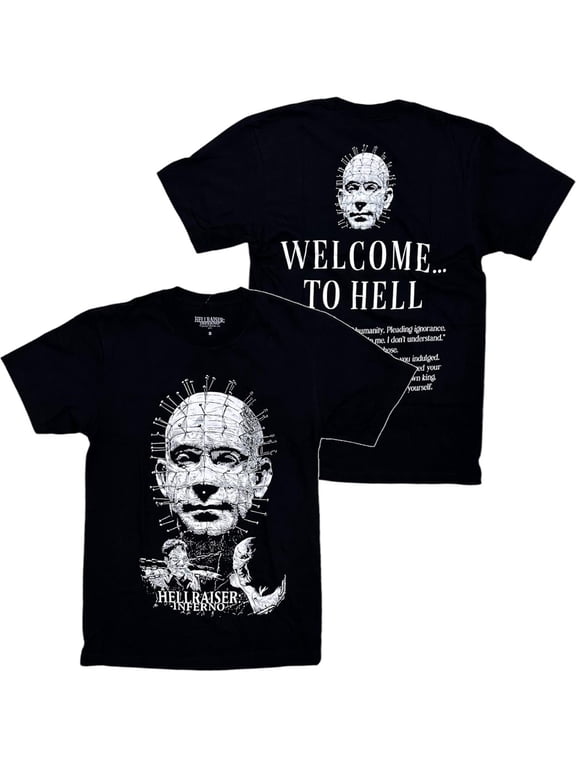 Inferno Men's T-Shirt Pinhead Double Sided Short Sleeve Crewneck Tee (X-Small, Black)