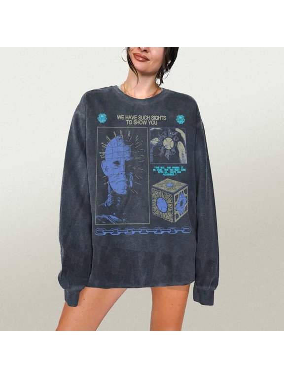 Hellraiser Pinhead Horror Movie Sweatshirt, Retro Slasher Spooky Graphic Pullover Sweatshirt Sizes S-5XL