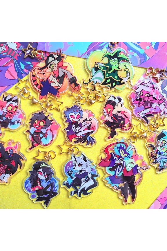 Helluva Boss Acrylic Epoxy Keychains Blitz Stolas Moxxie Millie Asmodeus Fizz Fizzarolli Blitzo Stolitz Keychain charm Loona Via (1 keychain)
