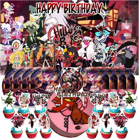 Helluva Boss Birthday Supplies Plates Decorations Decor Backdrop Banner Cake Topper Fans