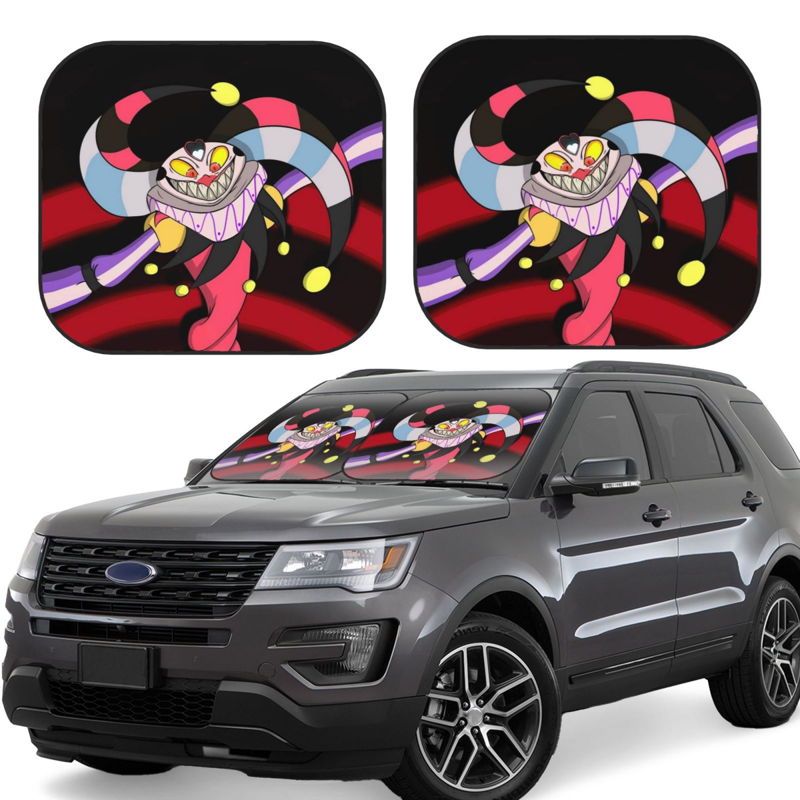 Mumeson 2-Piece Car Windshield Sun Shade – Universal Fit UV Protector With Cool Designs For Most Cars