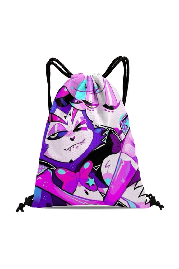 Helluva Boss Drawstring Gym Bag:Waterproof and perfect for hiking, yoga, swimming, beach activities, and shopping, with dimensions of 15.7*17.7 inches.