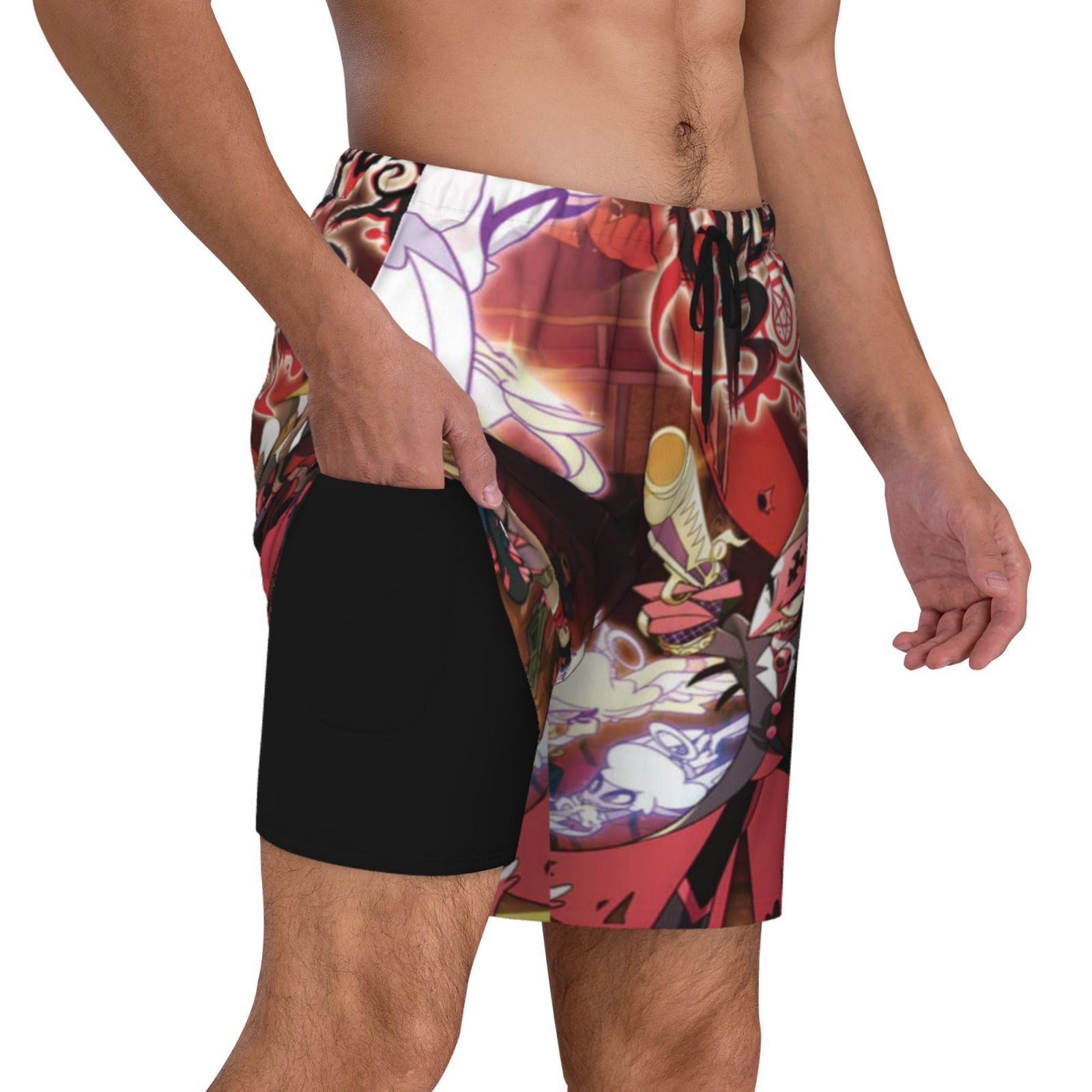 Helluva Boss Mens Swim Trunks With Compression Liner Quick Dry Swim