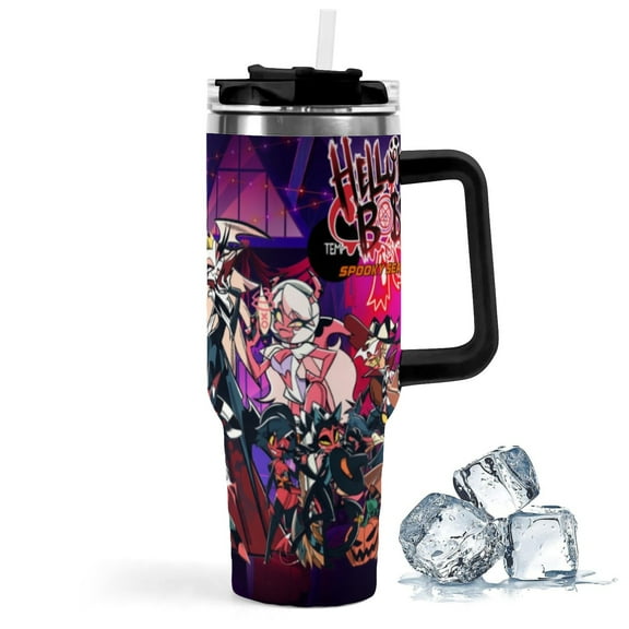 Helluva Boss-theme Insulated Stainless Steel Tumbler with Handle Gifts For Family Friends Fans and Straw Fits in Standard Cup Holder 40 OZ