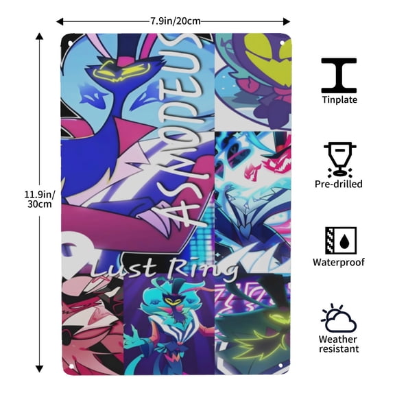 Helluva Boss-themed Tin Painting tin art, 812 in (2030 cm), clear HD printing, a 2026 new release that brightens the room and enhances the home atmosphere.