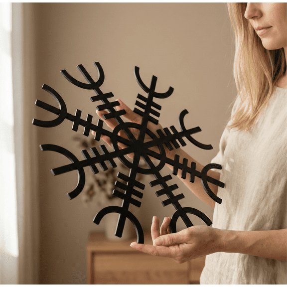 Helm of Awe Metal Wall Art for Home and Outside - Wall-Mounted Geometric Metal Wall Decor - Drop Shadow 3D Effect Wall Decoration for Living Room Bedroom