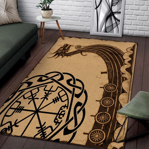 Helm of Awe Viking Rectangle Area Rug – Indoor/Outdoor – for Living Room, Bedroom – Modern Home Decor Carpet – Non-Slip Backing – Machine Washable – Soft Low-Pile