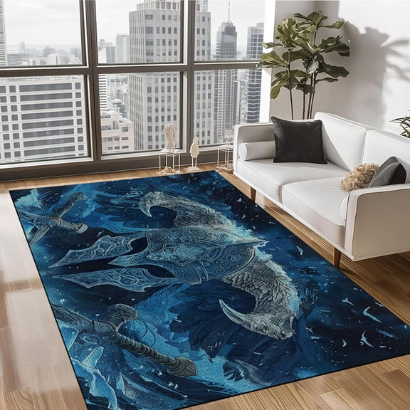 Helmet Axe Rug, Vikings Rug, Viking Odin Nordic Warriors Rug, Mysterious Nordic Nation Art Valknut Rug Mat for Living Room Bedroom Decor