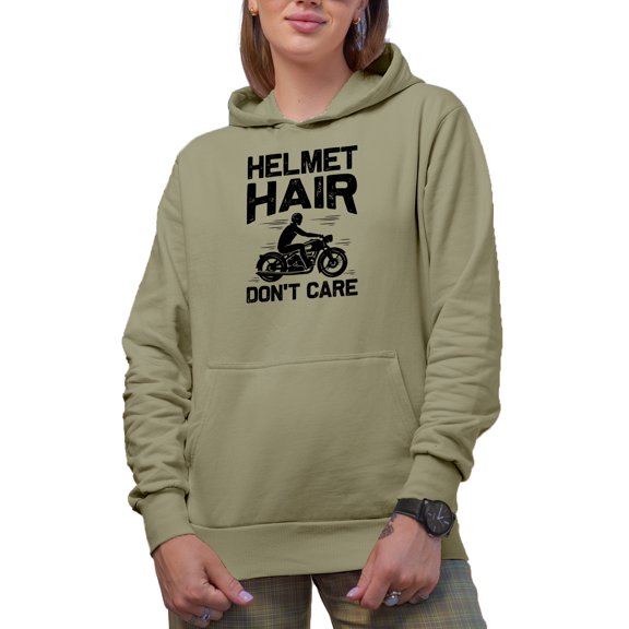 Helmet Hair Don't Care, Motorcycle Rider, Motorbiker or Motorcyclist, Sand Hooded Sweatshirt or Hoodie, XL