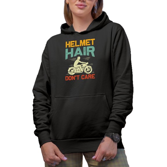 Helmet Hair Don't Care - Motorcycle Rider, Motorcyclist or Motorbiker, Black Hooded Sweatshirt or Hoodie, XL