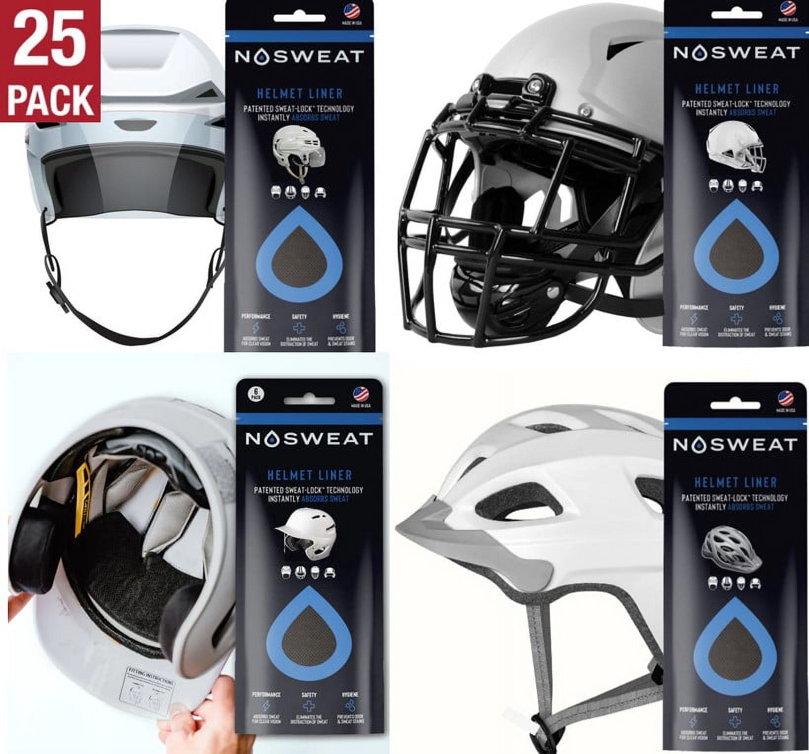 Helmet Sweat Liners Patented SweatLock™ Sweatband For All Helmet