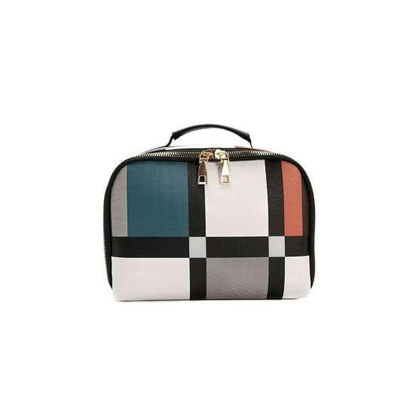 Grid Blocking Travel Toiletry Bag for Women,Portable Pouch Open Flat Makeup Organizer with Handle