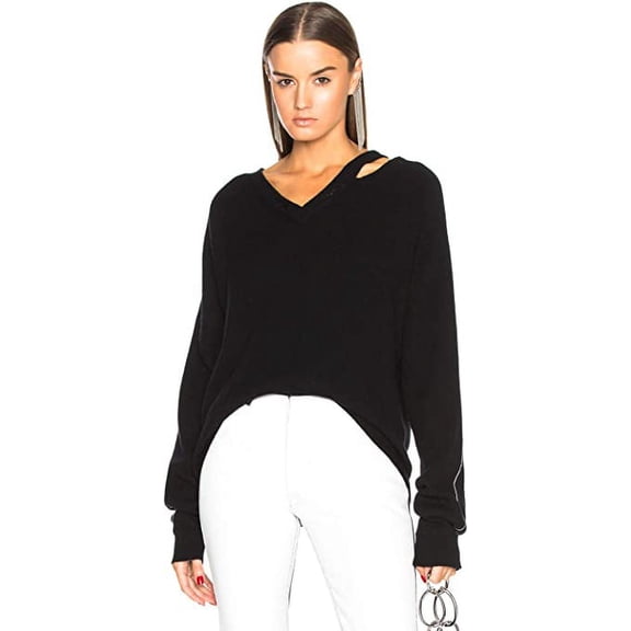 Helmut Lang Distressed V-Neck Sweater, Black - Large
