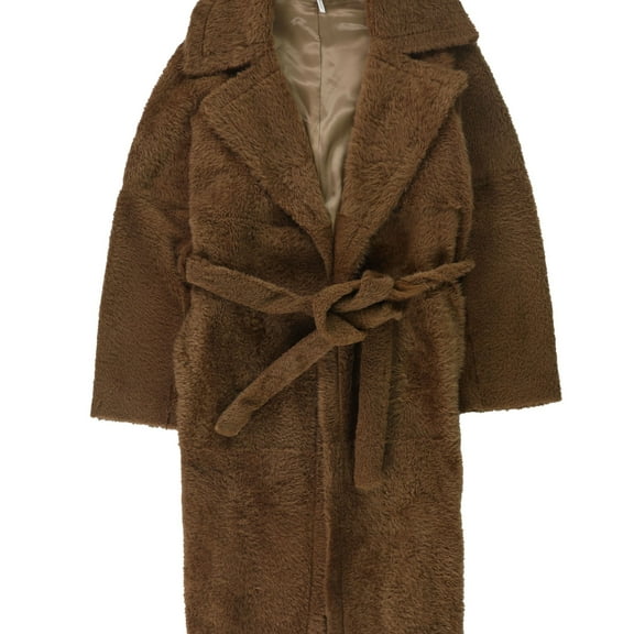 Helmut Lang Womens Belted Shearling Coat, Brown, Medium