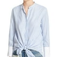 thumbnail image 1 of Helmut Lang Womens Striped Collarless Button Up Shirt, Blue, Large, 1 of 1