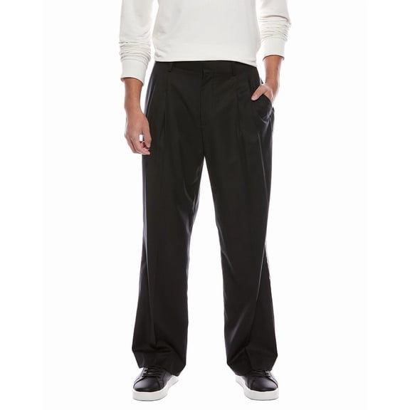 Helmut Lang mens  Double Pleated Wool Trouser, 34, Black