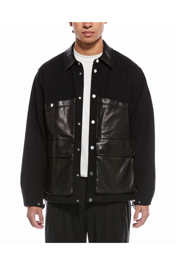 mens  Leather-Trim Hunting Coat, XL, Black