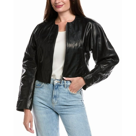 Helmut Lang womens Articulated Leather Biker Jacket, XL, Black