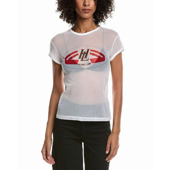 Helmut Lang womens  Logo Slim Mesh T-Shirt, s, White