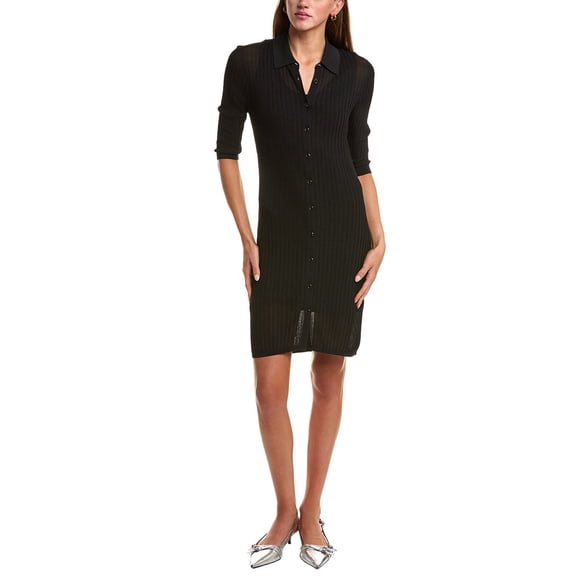 Helmut Lang womens Pointelle Polo Dress, 2XS, Black