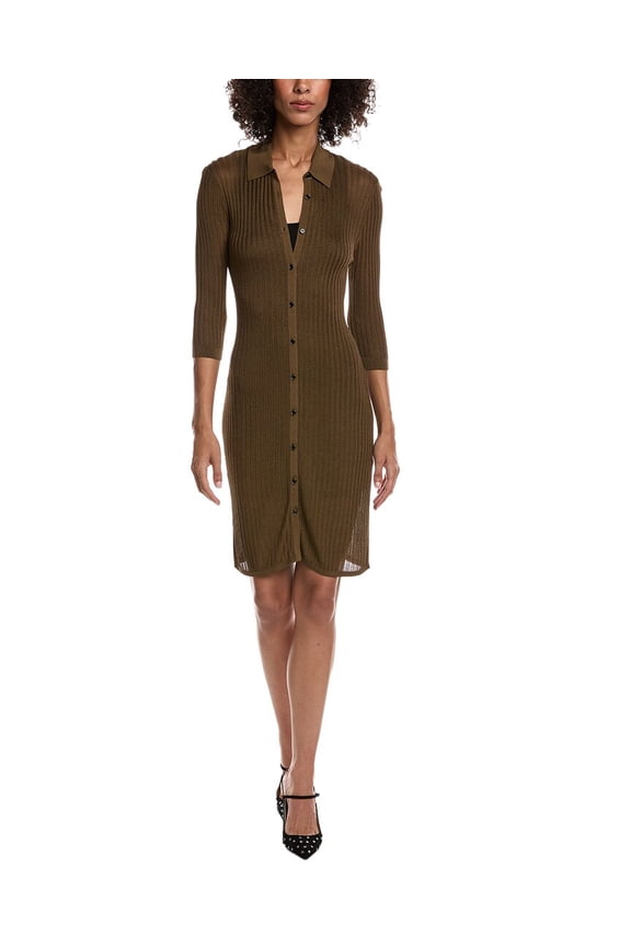 womens Pointelle Polo Dress, XL, Brown