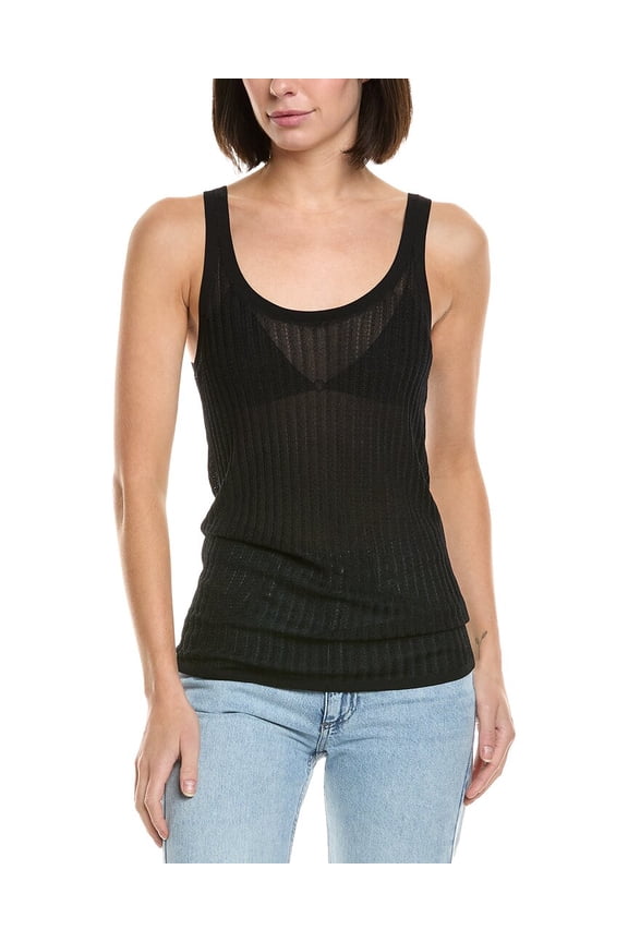 womens Pointelle Tank, l, Black