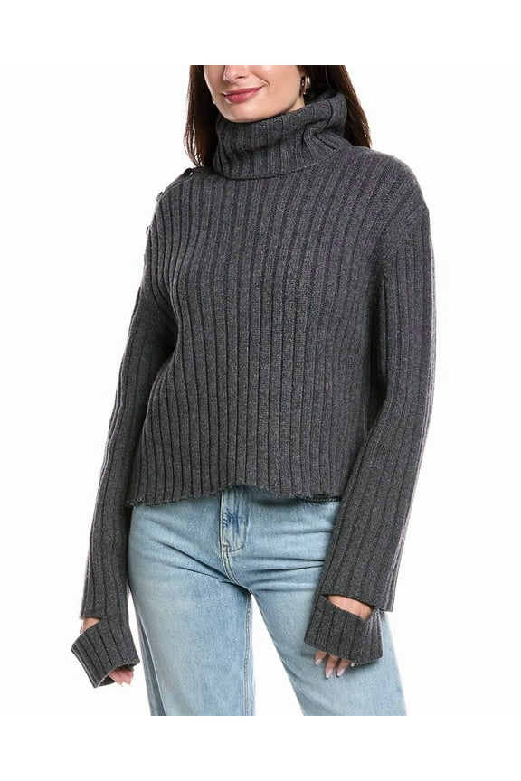 womens Turtleneck Wool-Blend Sweater, m, Grey