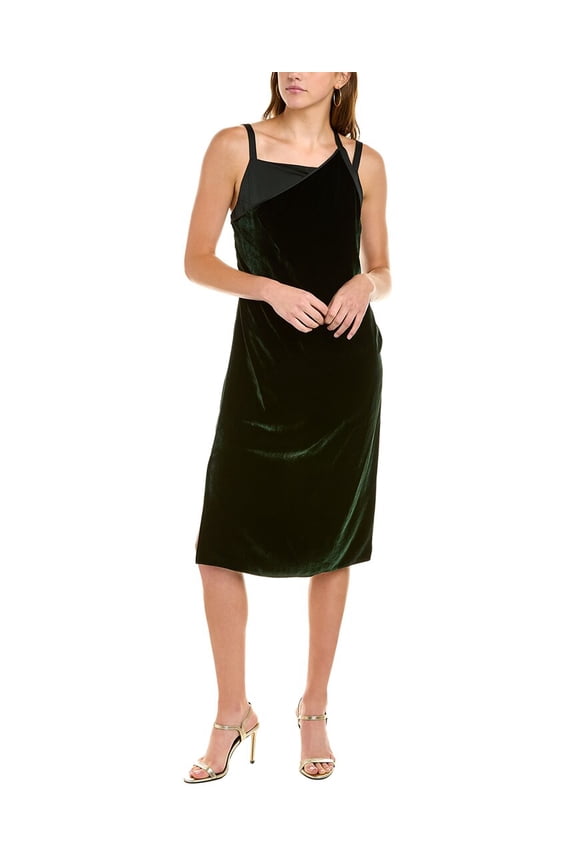 womens Velvet Silk-Blend Slip Dress, 0, Green