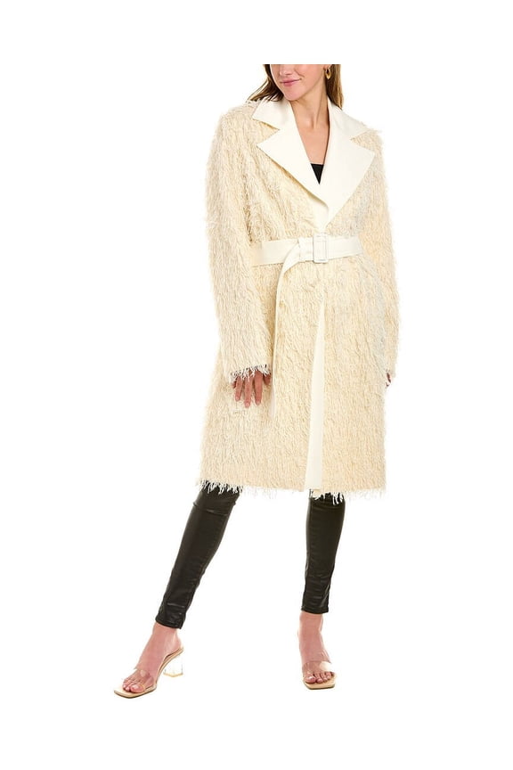womens Wool-Blend Fringe Coat, s, White