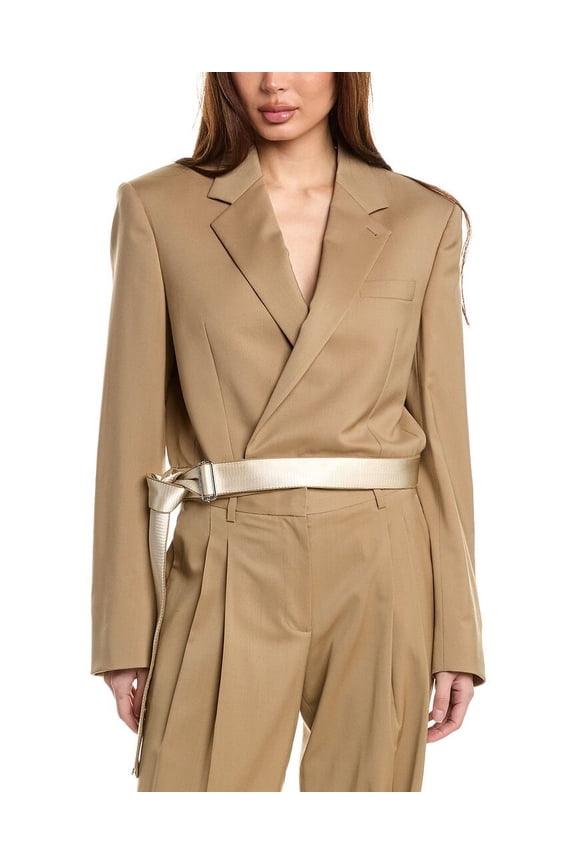 womens  Wrap Wool Blazer, 8, Brown