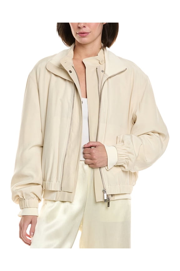 womens Zip Silk Bomber Jacket, XXS, Brown