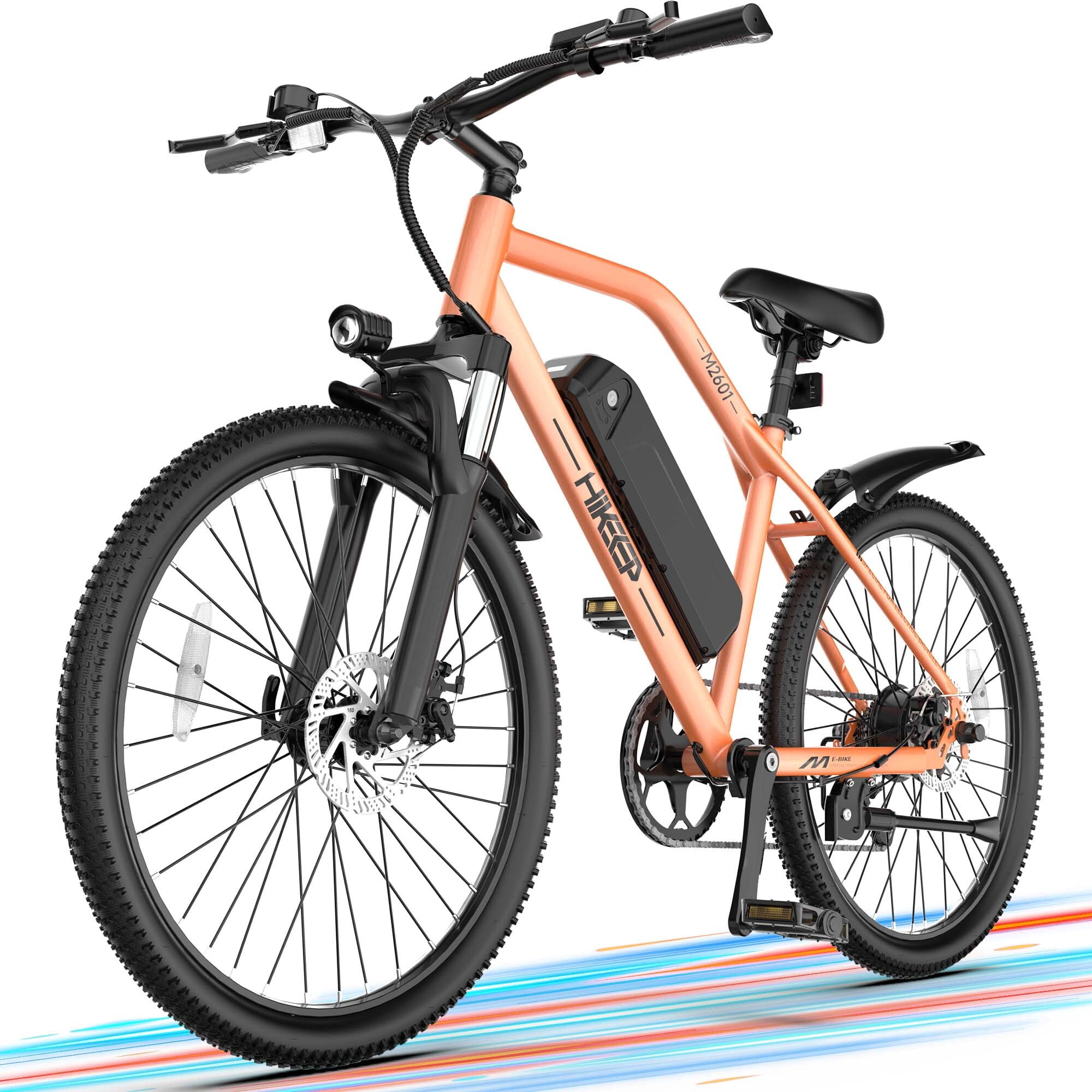 HeloKeep M2601 Electric Bike for Adults, 500W Motor, 48V 375Wh Removable Battery, 26" Puncture-Resistant Tires, 20MPH 7-Speed Ebike with Front Suspension & Disc Brakes, UL2849, Orange