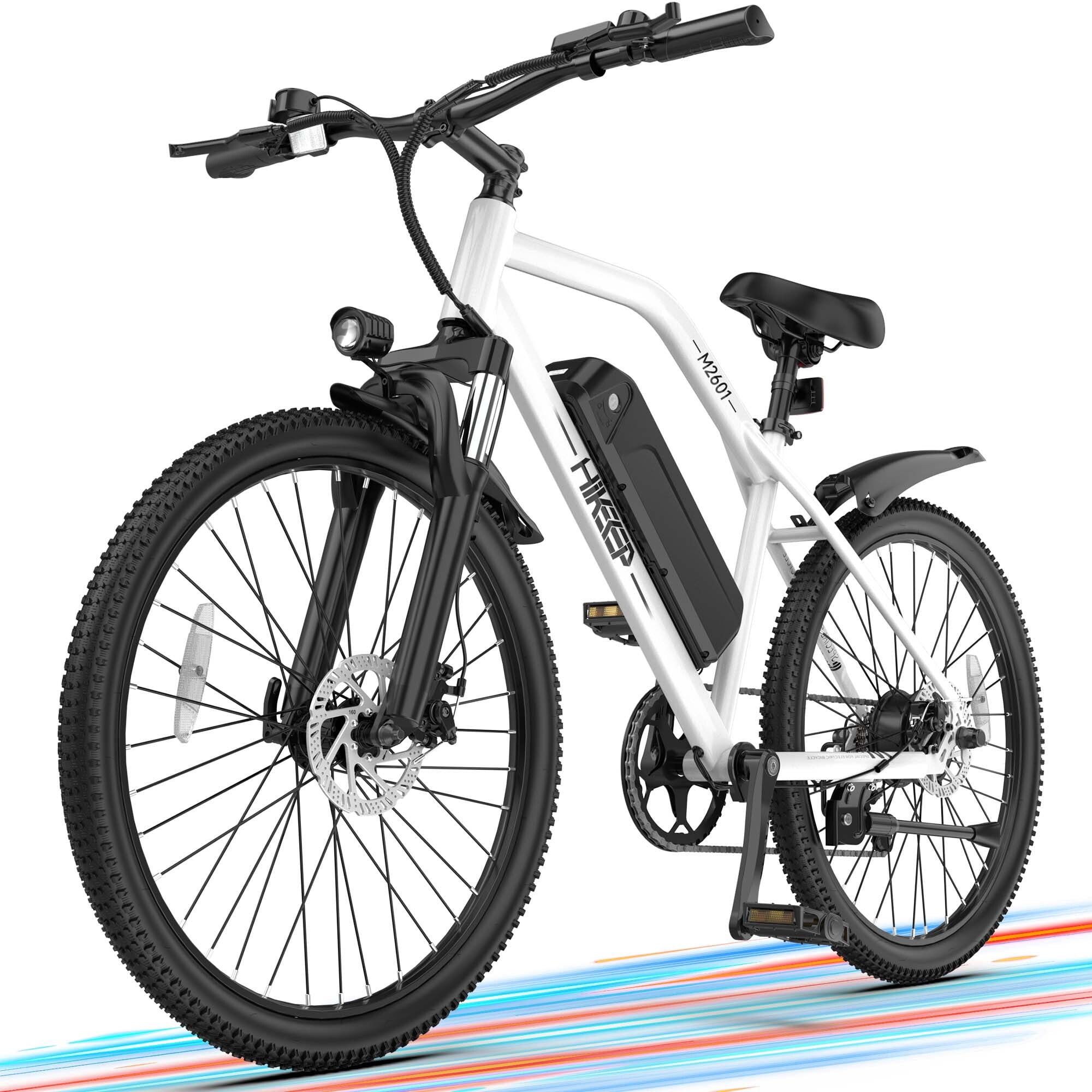 HeloKeep M2601 Electric Bike for Adults, 500W Motor, 48V 375Wh Removable Battery, 26" Puncture-Resistant Tires, 20MPH 7-Speed Ebike with Front Suspension & Disc Brakes, UL2849, White