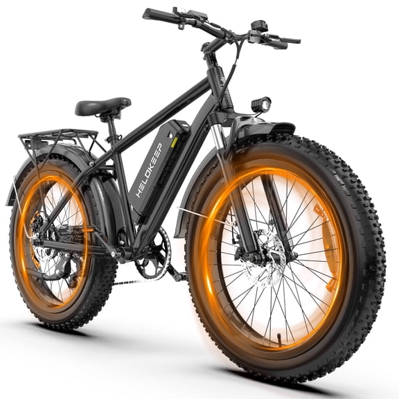 Helokeep 26" Fat Tire Bike for Adults, 750W Motor (1500W Peak), 48V 15.6Ah Removable Battery, UL 2849 Certified Off-Road Bike, 7-Speed Dual Disc Brakes, Black