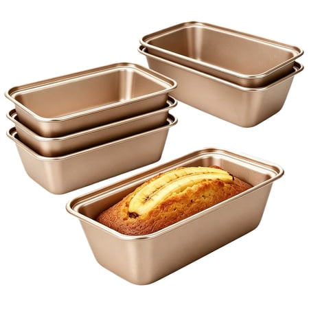 Bakdcore 6 - Pack Gold Mini Loaf Pans , Non - Stick Carbon Steel,6 x 3in mall Bread Baking Mold for Homemade Banana Bread & Meatloaf