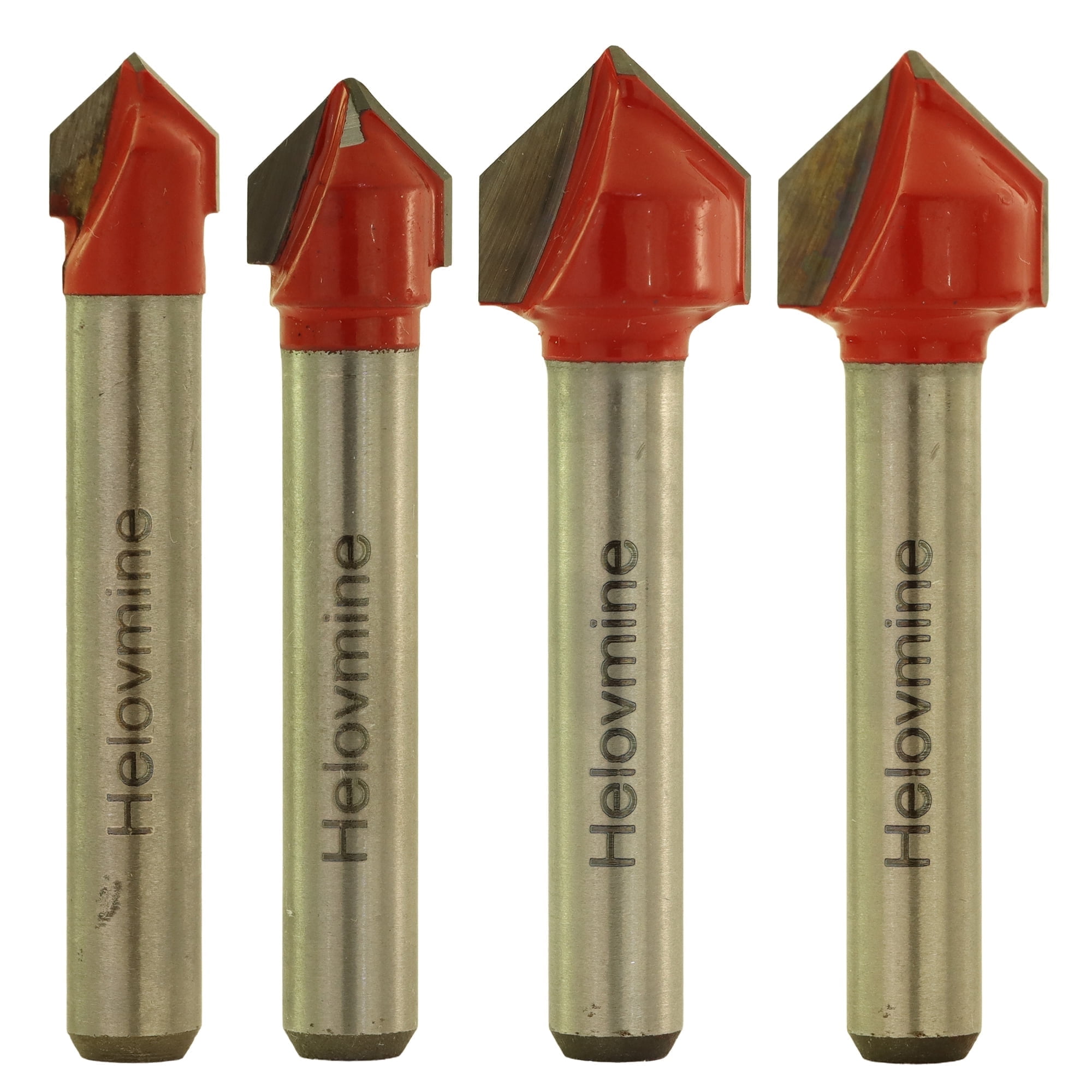 Helovmine 1/4 inch Shank 90 Degree V Groove Router Bit 2-Flute CNC Engraving Bit Chamfer and Bevel Bit Carbide Tipped Woodworking Tool- 1/2", 3/4", 7/8", 1"