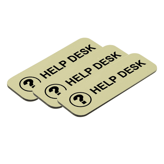 Help Desk 1 x 3" Name Tag/Badge, Brushed Gold, (3 Pack)