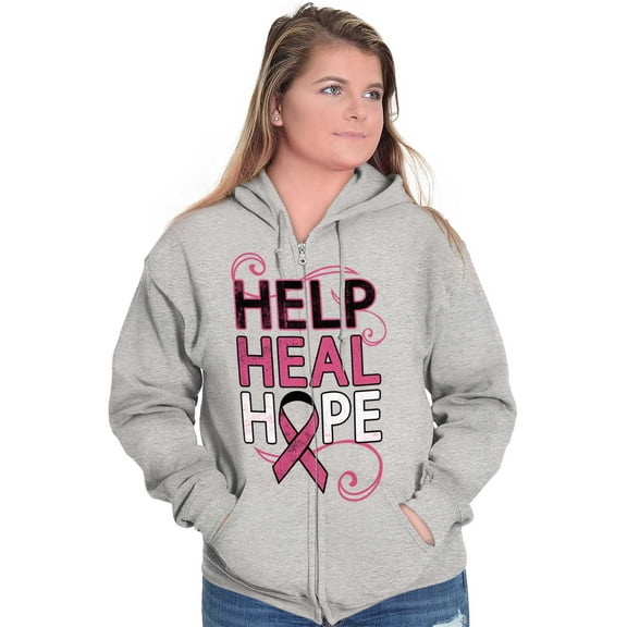 Help Heal Hope Breast Cancer Aware Womens Plus Size Graphic Zipper Hoodie Brisco Brands 5X