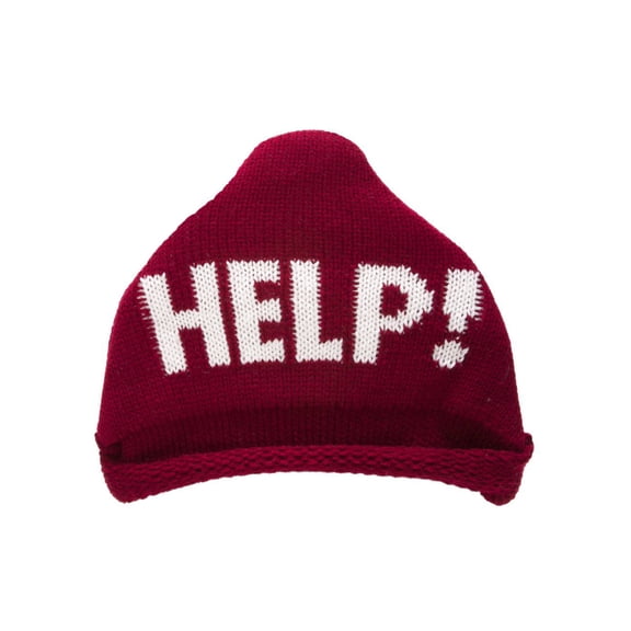 "Help!" Knitted Triangle Beanie - Burgundy