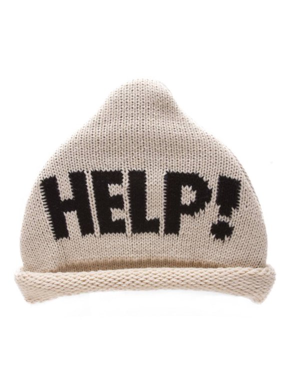"Help!" Knitted Triangle Beanie - Khaki