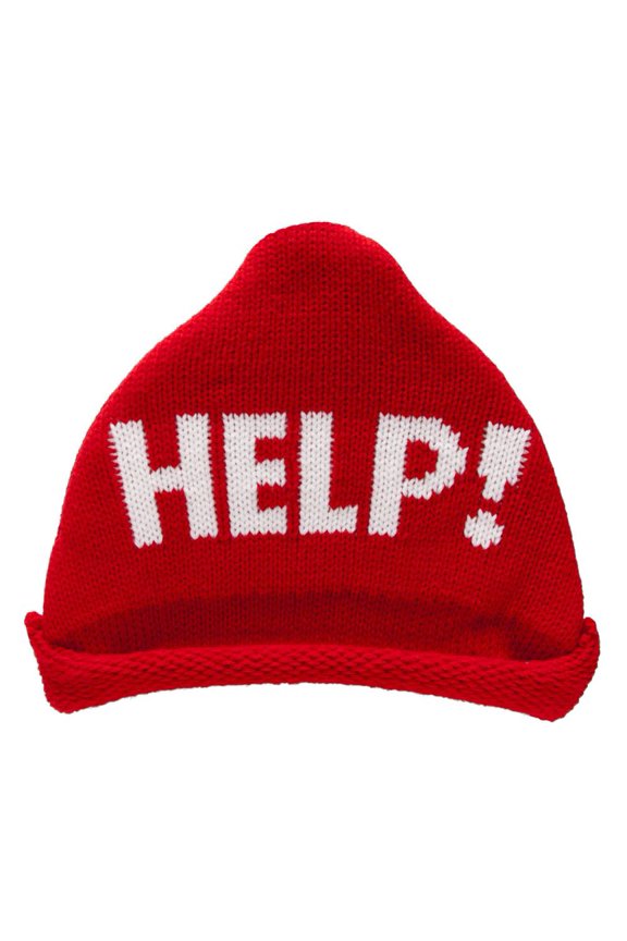"Help!" Knitted Triangle Beanie - Red