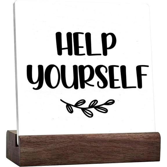 Help Yourself Sign Desk Decor,Rustic Wedding Party Baby Shower Ceramic Table Plaque Sign Desk Decor For Home Bar Cafe Party Reception Dessert Table Shelf Table Decor Decorations