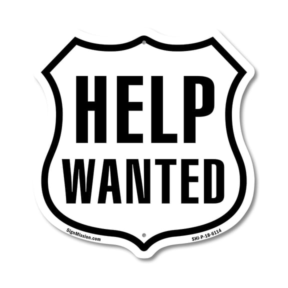 Help Wanted (2 Pack) 12 inch X 12 inch Shield-Shaped Rust-Free Aluminum Metal Signs Weather Resistant Made in the USA