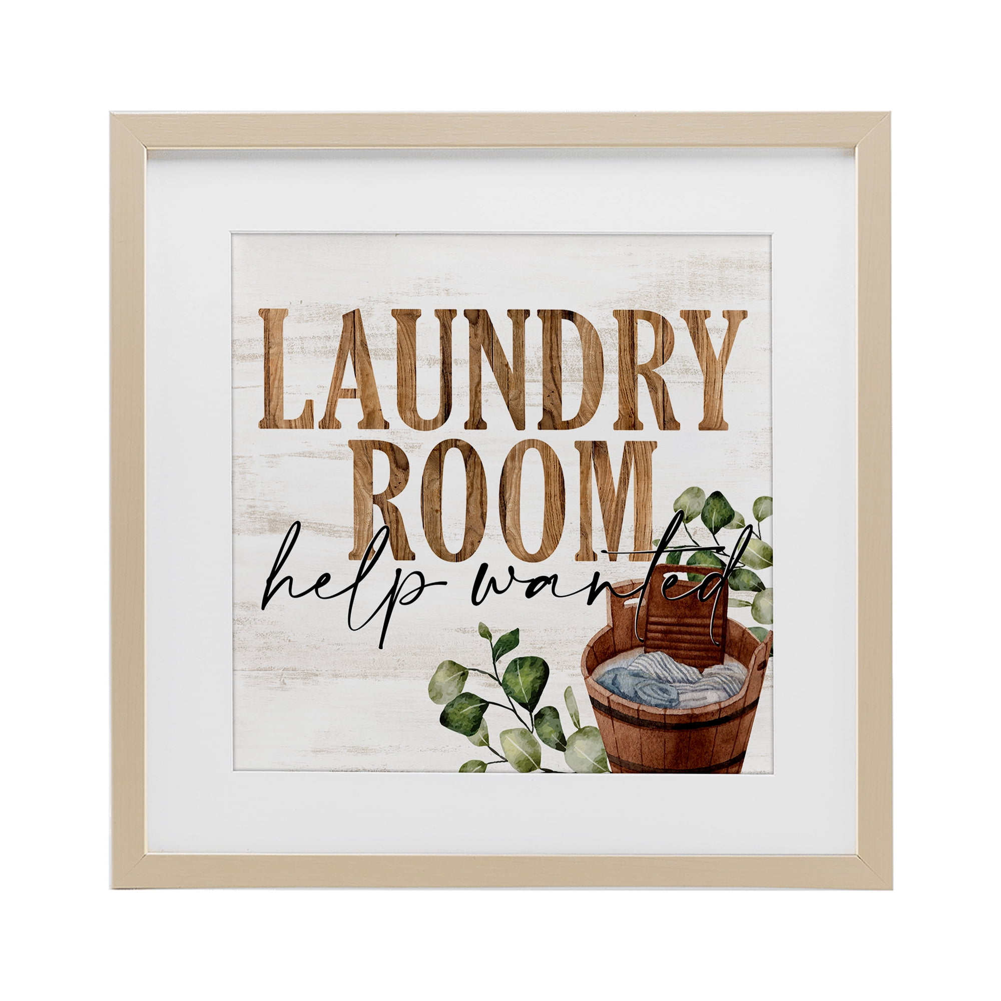 Help Wanted Rustic Laundry Room Birch Framed Print Under Glass, design by Kim Allen