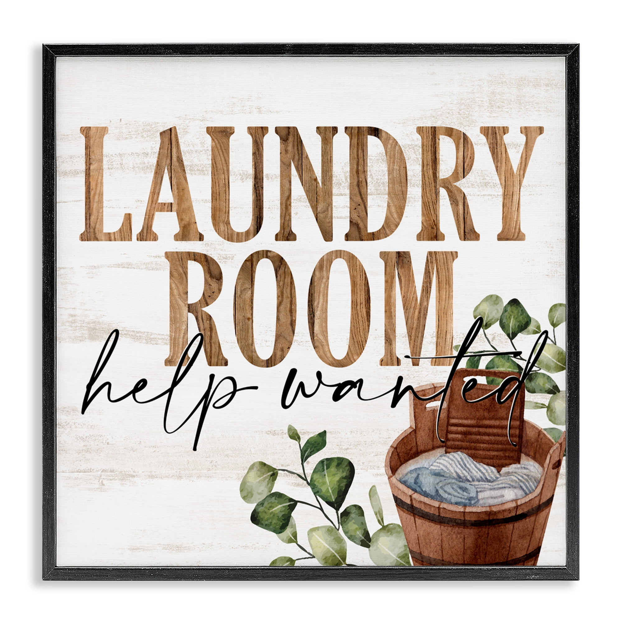 Help Wanted Rustic Laundry Room Black Framed Giclee Art, design by Kim Allen