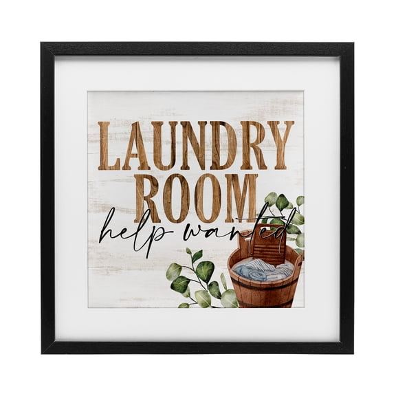 Help Wanted Rustic Laundry Room Black Framed Print Under Glass, design by Kim Allen