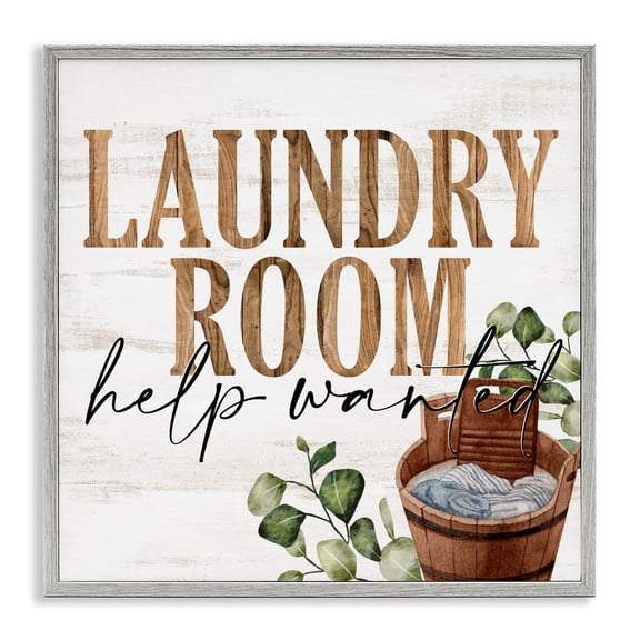 Help Wanted Rustic Laundry Room Gray Framed Giclee Art, design by Kim Allen